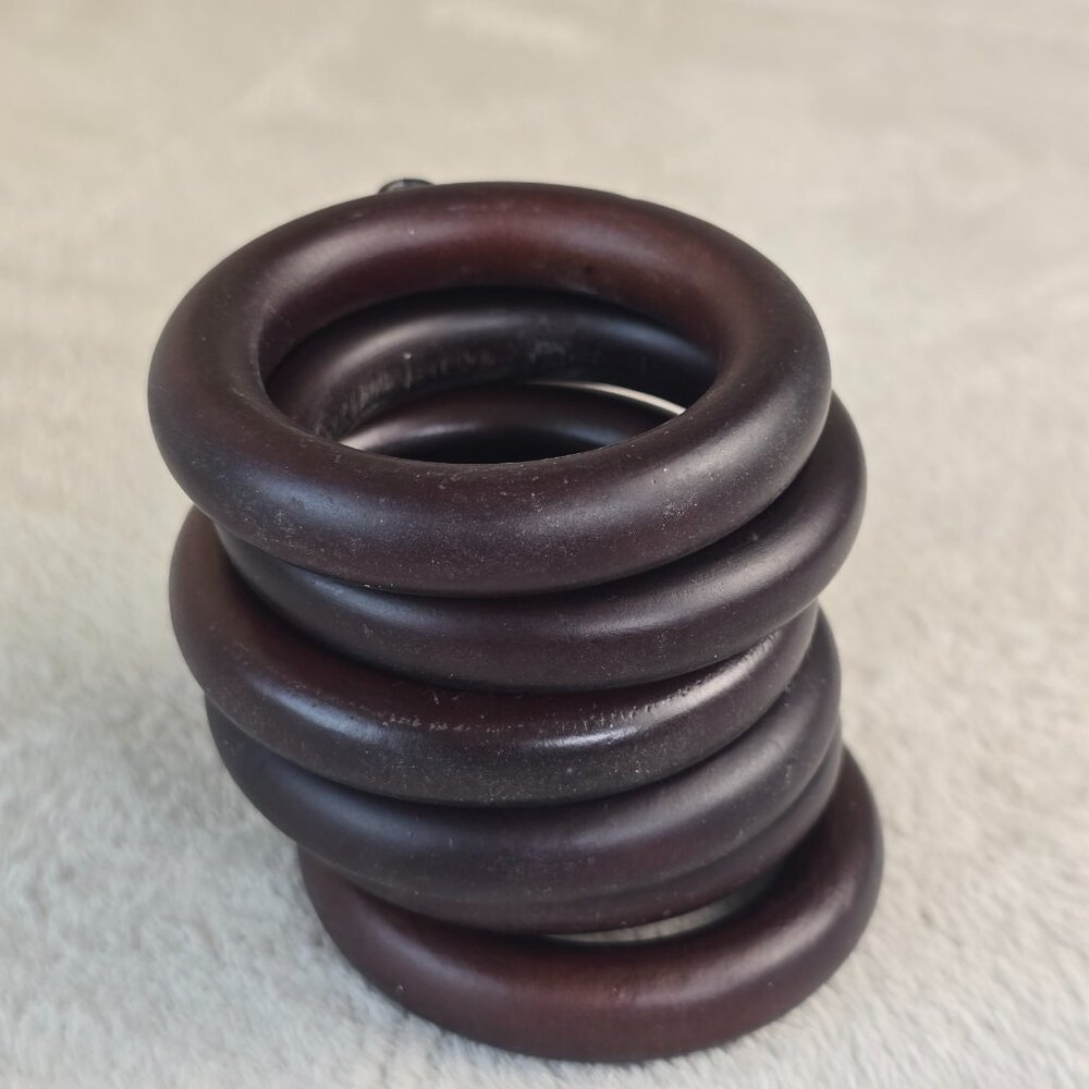 Lot 6 Wood Rings 3 inch Dark Brown Macrame Craft Hoops Curtain Drapery Hardware - Picture 5 of 6